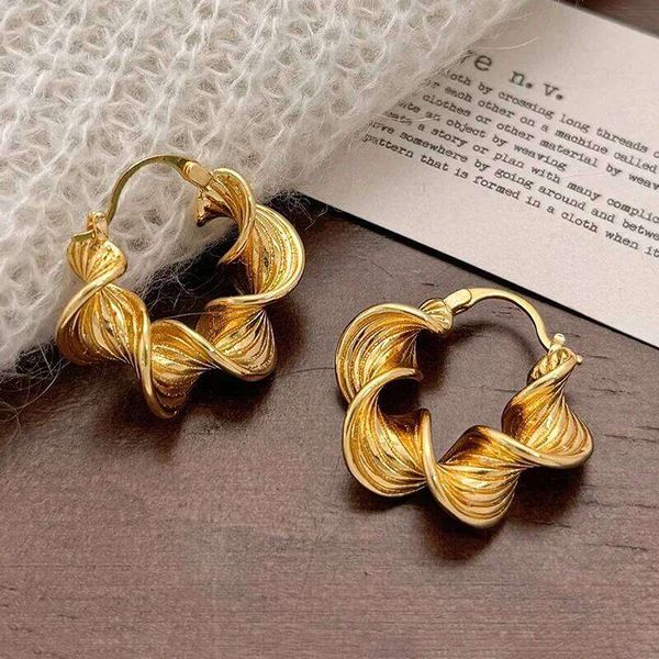 Real 925 Sterling Silver 18K Gold Twisted Spiral Geometric Hoop Earring for Women Minimalist Fine Jewelry Trendy Accessories
