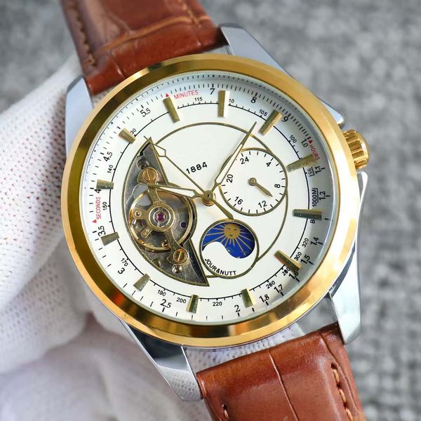 

Multifunctional Mechanical Chronograph Movement Men's Watch Mineral Super Blue Light Mirror Exquisite Quality Fashion Casual Business Watch, Silver