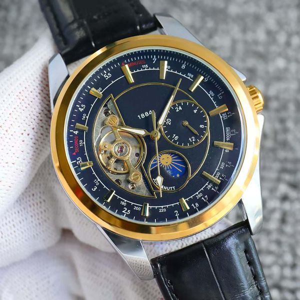 

Men's Watch Multifunctional Mechanical Chronograph Movement Fashion Casual Business Mineral Super Blue Light Mirror Exquisite Quality Assurance, Silver