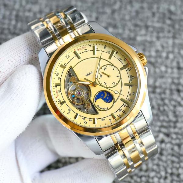 

Fashion Watch Men's Multifunctional Mechanical Chronograph Movement Mineral Super Blue Light Mirror Exquisite Quality Casual Business Essential, Nude