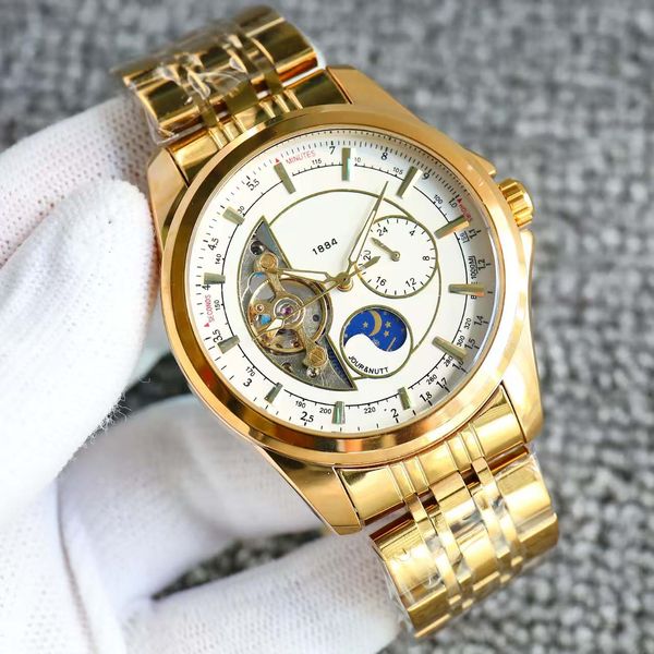 

Men's Fashion Watch Multifunctional Mechanical Chronograph Movement Mineral Super Blue Light Mirror Exquisite Quality Casual Business Style, Bronze