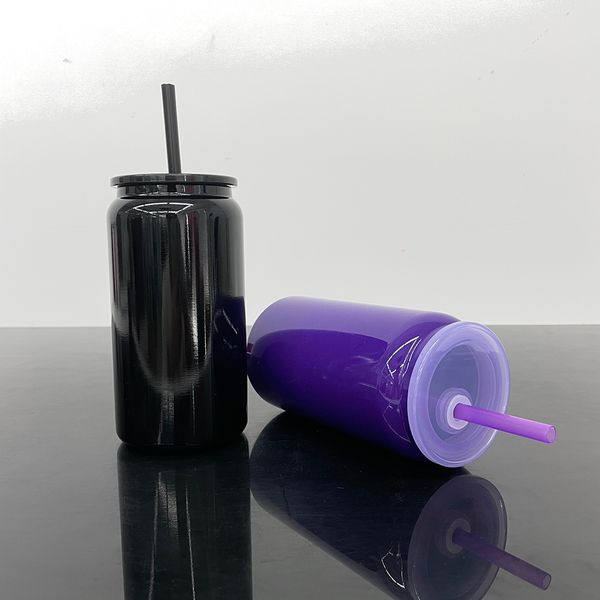 Black purple blank sublimation Halloween 16oz stainless steel can vacuum insulated mug with pp plastic lids for UV DTF wraps