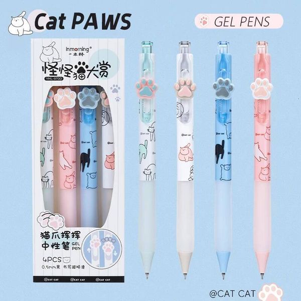 Bestseller 4 Pcs/Set Creative Cat Cartoon Gel Pen Cute School Student 0.5mm Black Smooth Writing Ink Pens Office Signature Stationery ddmySat