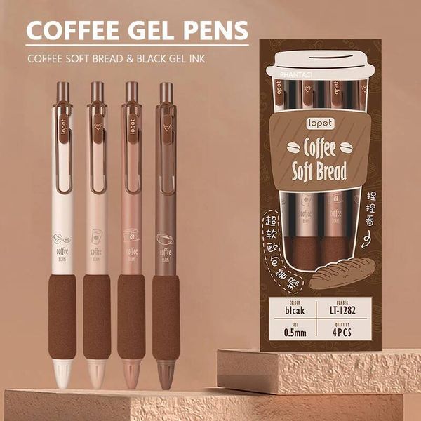 Bestseller 4 Pcs/Set Coffee Soft Bread Pen 0.5mm Black Color Gel Ink Pens For Writing Office School Stationery Supplies ddmySat