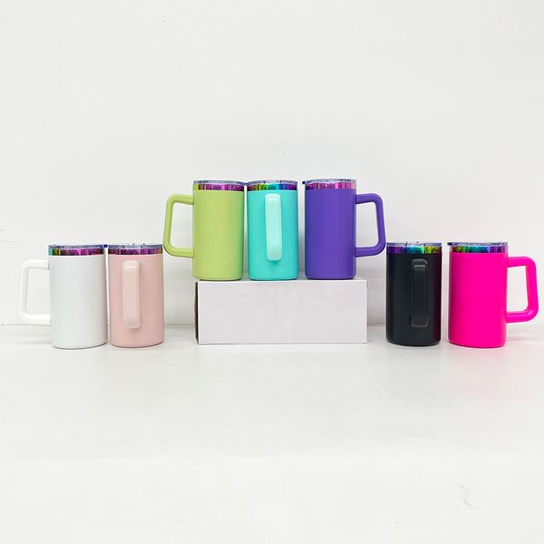 20PACK Powder coated colored mirror rainbow plated 20oz mugs with slide lids and removable plastic handle for laser engraving customized logo
