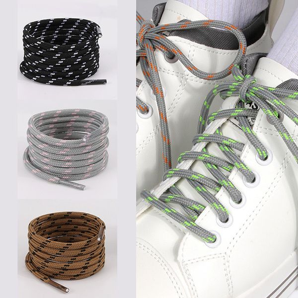 1 Pair 5mm Striped Round Color Polyester Shoelaces For Work Shoes Martin Boots Leather Boots hiking Shoe Laces 100/120/140CM