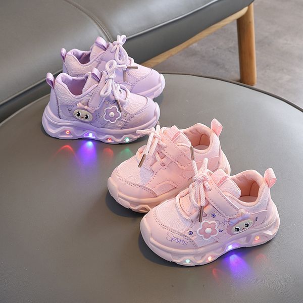 

childrens casual shoes lightup led for boy girls outdoor running sneakers breathable mesh kids school walking sport non slip, Purple