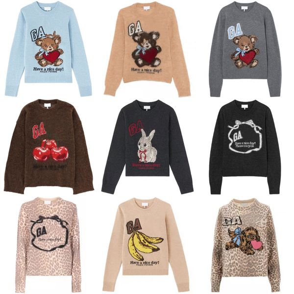 

26ss High Quality Wool Sweaters Women Designer Printed Round Neck Sweater Casual Fashion Warm Lady Tops, Darkred