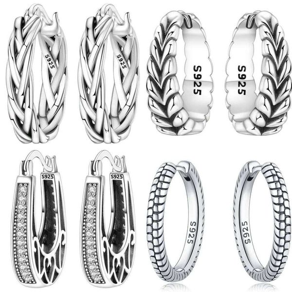 Orstarry Original 925 Sterling Silver Basic Minimalist Woven Earrings Women Ear Studs Hoop Earring Anniversary Jewelry Gifts