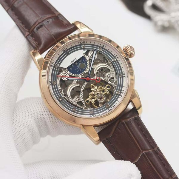 

Leather Strap Men's High-End Watch Automatic Mechanical Movement Mineral Scratch-Resistant Glass Quality Guaranteed Elegant Style Highlights Life Dignity, Black