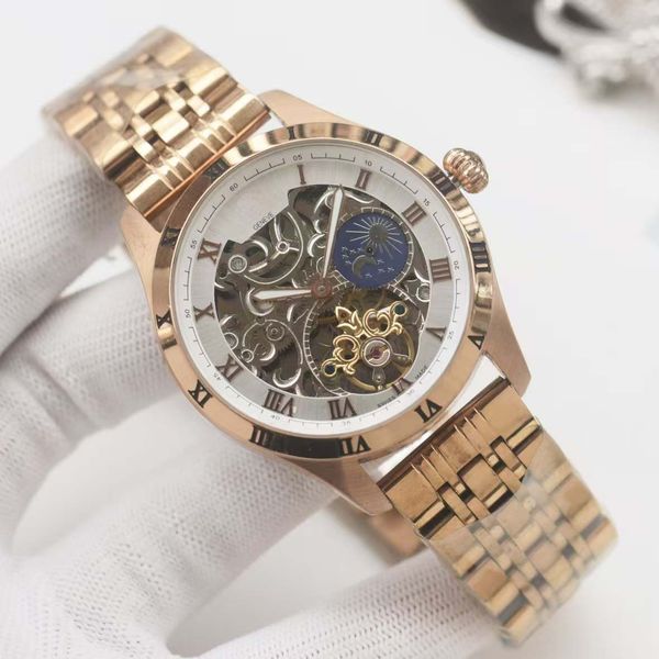 

High-End Men's Watch Leather Strap Automatic Mechanical Movement Mineral Scratch-Resistant Glass Elegant Style Highlights Taste Symbol, Watermelon