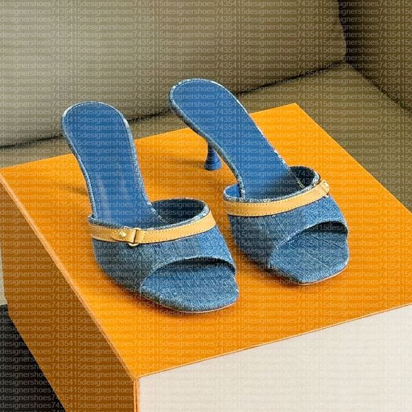 

Neo Revival Mule Women Vintage Shoes Blue Denim Slide Sandals Designer Heels Kitten High Heels Slides Slippers Summer Beach Sandal Open Peep Toe Mules Dress Shoes, Color 1
