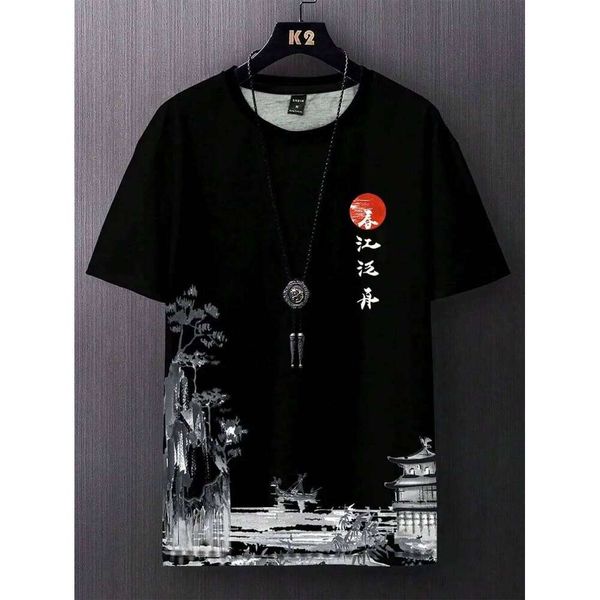 New Summer Men's Landscape Printed Comfortable and Breathable Round Neck T-shirt Outdoor Street Style Top