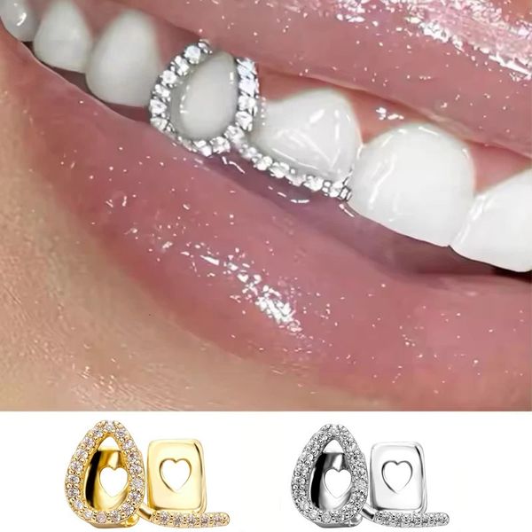TOPGRILLZ Tooth Caps Hollow Double Iced Out Cz Stones Teeth Caps Dental Grills Jewelry For Halloween Cosplay Party 260104