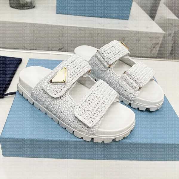 

Luxury shoes Slide High quality designer shoes women Wedges Slides Black Woven Platform Sandal Straw Slipper Summer Two Straps Flat Comfort Mule Beach Pool, Color 8