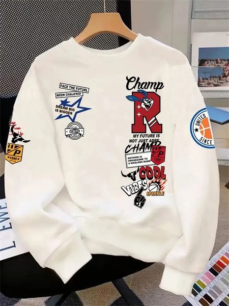 The mens roundneck hoodie for Spring and Autumn 2025 features a street casual fashionable 3D letter pattern print 260107