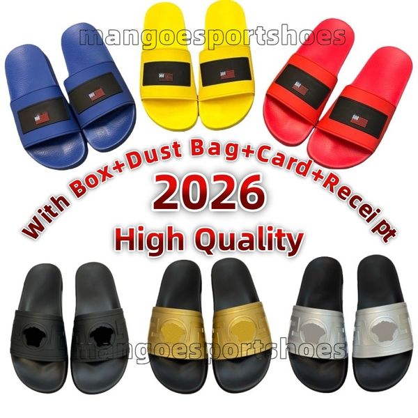 

With Box Free Shipping Designer Slides Men Summer Sliders Designer Slipper Loafer Flat Heel Mule Retro Slide Polo Flip Flops Leather Sand Classic Polo Beach Slippers, Blue