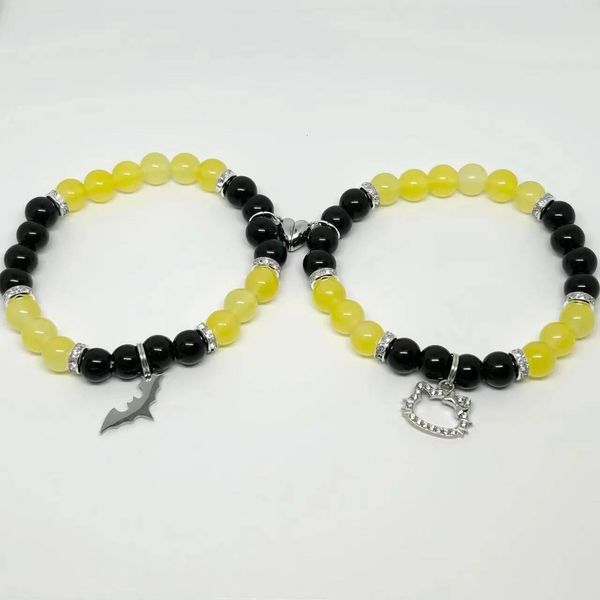 Cute Bat Hello Cat Yellow Beads Friendship Matching Bracelets for Couple Best Friends Bff Spider Bracelet Jewelry Gifts
