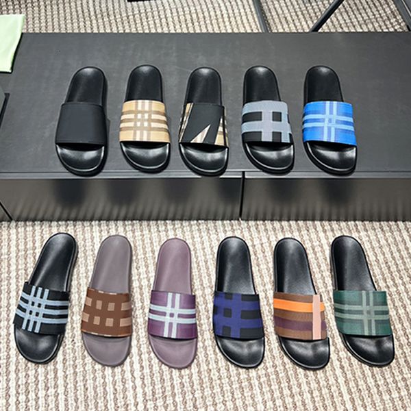

Mens Sliders Vintage Check Slides Rubber Sandals Designer Slipper Beach Flat Shoes Plaid Sandale Outdoors Flip Flops 1031, A2