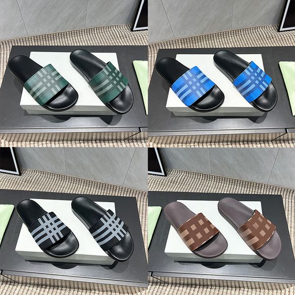 

Fashion Mens Sliders Vintage Check Slides Rubber Sandals Designer Slipper Flat Plaid Sandale Outdoors Beach Flip Flops 1031, A7