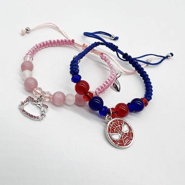 New Spider Kitty Charm Rope Heart Magnetic Matching Bracelets for Couples Crystal Beaded Bracelet Halloween Jewelry