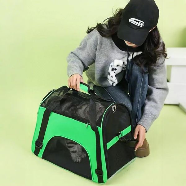 

Designer Pet Carrier Backpack Large Size Washable Breathable Cat Dog Travel Bag with Handles, Green