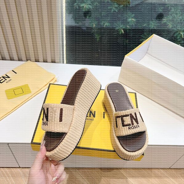 

Lady Designer sandal Womens Platform Shoe weave tazz Slipper Summer beach Raffias Mule slide Denim Sandale Luxury wedge Casual Canvas Leather sliders Travel shoes, Color 15