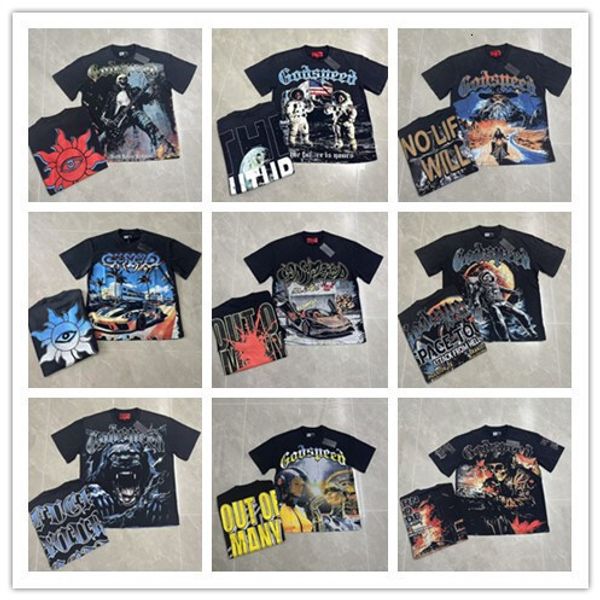 

26ss New Product gods Luxury Designer T shirt Speeds Rock Street Style Washed Vintage Unisex Summer Loose Cotton Short Sleeve Printed Pullover T-Shirt Tops, Forestgreen