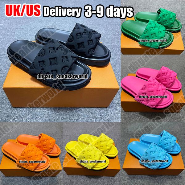 

Designer Pool Pillow Sliders Women Men Sandals slippers Flat Comfort Mules lvlys Slides sandles Classic Prints Embossed Summer Black vintage sandale size 35-45, #01