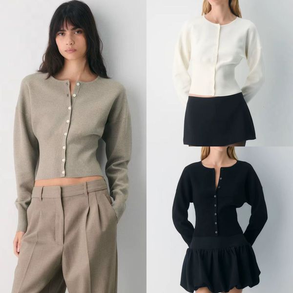 

Sweaters Aritzia High Quality Autumn and Winter New Luxury Designer Round Neck Fine Needle Slim Waist Long Sleeve Wool Knitted Button Cardigan for Women Tops Coat tn, Black