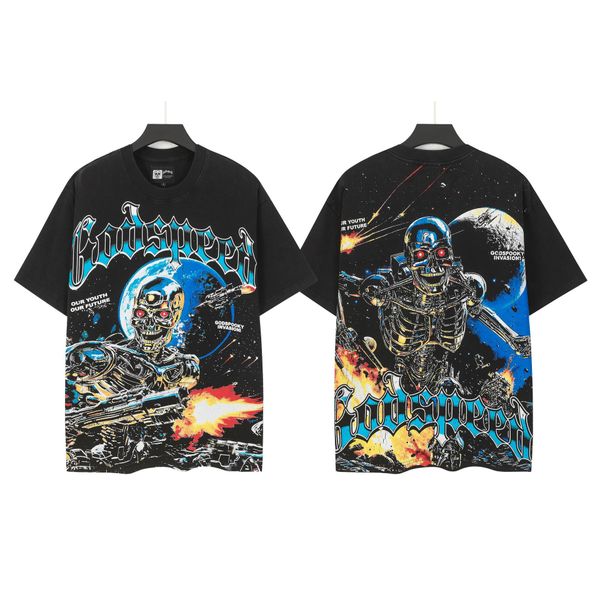 

tshirt 26ss New Product Gods Luxury Designer T-shirt Speeds Rock Street Style Washed Vintage Unisex Summer Loose Cotton Short Sleeve Printed Pullover Tees Tops tn, 6142 washed black
