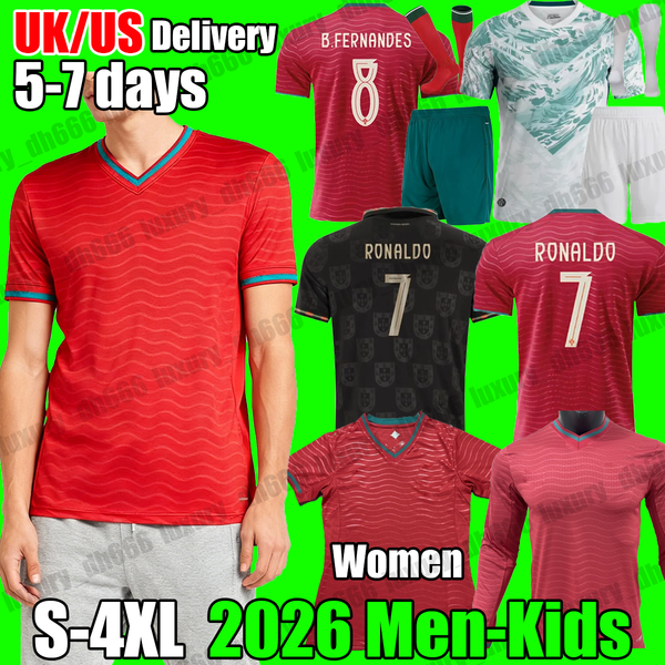 

4XL 26 27 Portugal jersey 2026 worldcup RONALDO Vitinha Joao Neves BRUNO FERNANDES DIOGO J. DANILO Portuguesa Portuguese Football shirt long sleeve women men Kids Kit, Black