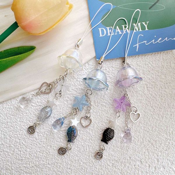 Cross-Border Glass Starfish Small Fish Wind Chime Accessories Pendant Bag Earphone Hanging Decoration Phone Chain Keychain Lanyard