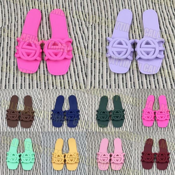 

Designer Sandals Women Interlocking Slides Rubble Sole Summer Slippers Triple Black Navy Outdoor Beach Indoor Bathroom Travel Luxury Sandal, #color 4