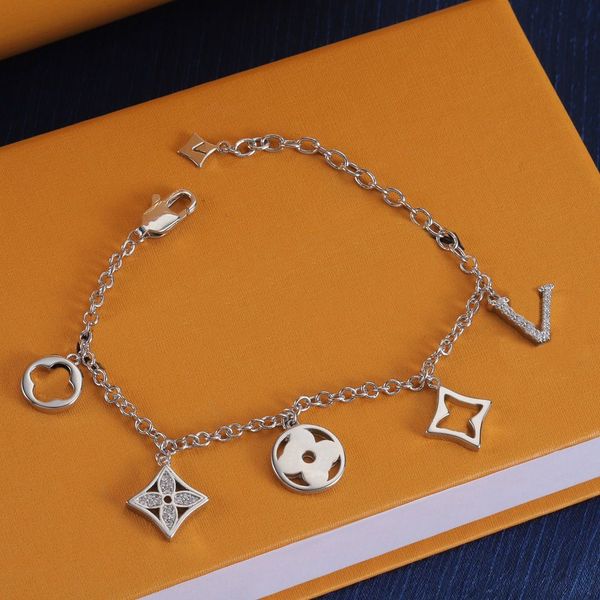 

Designer Bracelet for Women Gold Plated Chain Flower Letter Pendants Gift Wristband Cuff Chain Women Bracelet for Birthday Gift