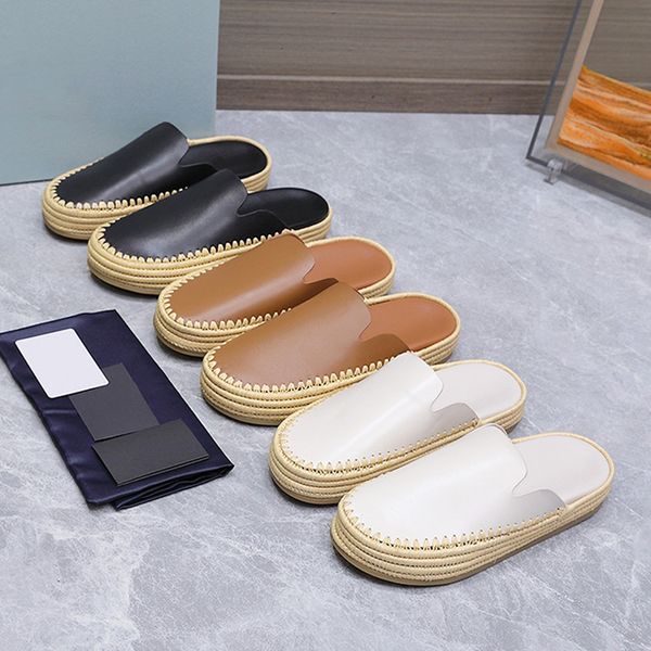 

Top Designer Espadrille Shoes Genuine Leather Fisherman Espadrilles Sandals Slides Black White Brown Raffia Mules 1035, A4