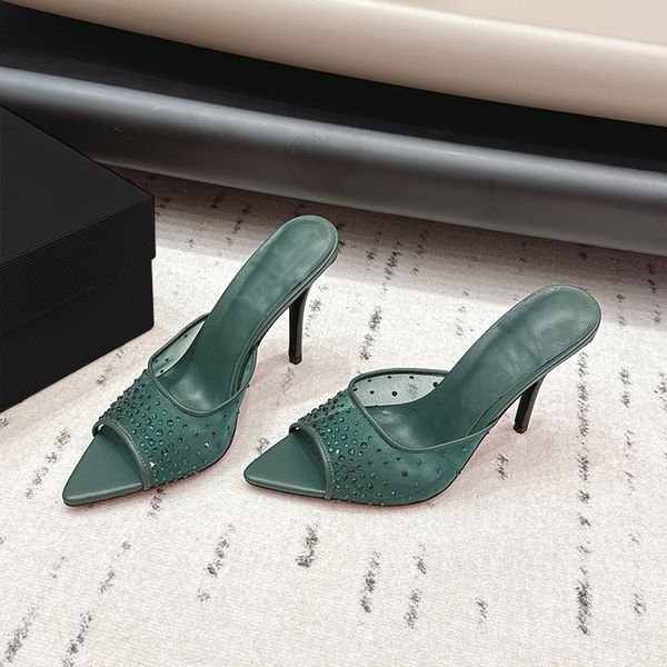 

Designer High Heels New Women Crystal Pointed Toe Open Toe High Heels Outdoor Mesh Sandals Evening Party Shoes 1030, A4