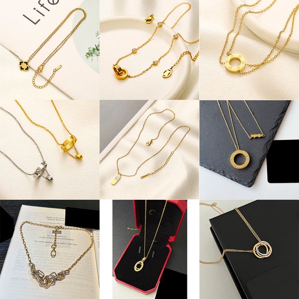 

Classic designer pendant couple necklace double ring pendant round pendant three-ring titanium alloy necklace