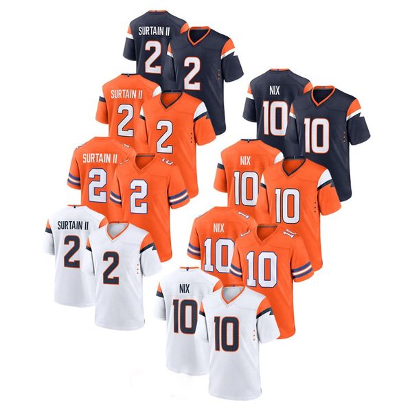 

Custom Authentic Embroidered Football Jerseys 10 Bo Nix Jersey Patrick Surtain II Courtland Sutton, White