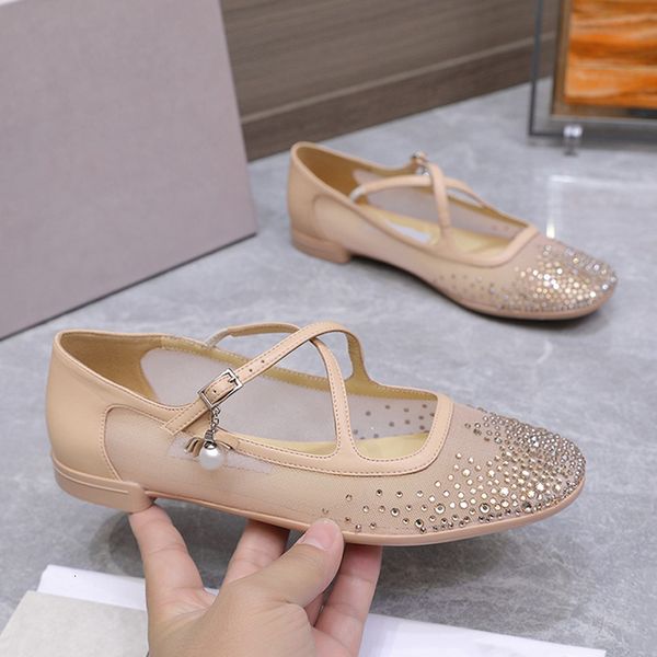

Designer Mesh Eleri Ballerina Shoes Crystals Ballet Flats Luxury Mary Jane Shoes Rhinestone Flat Pumps Leather Mules Womens Dress Shoes 1036, A1