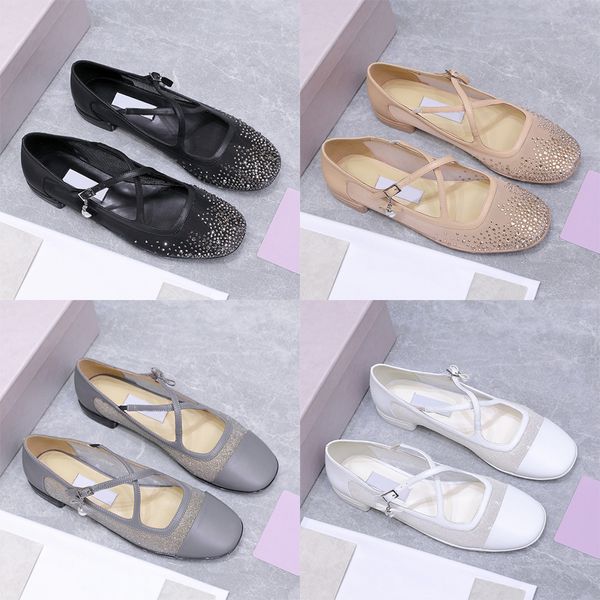 

Designer Ballet Flats Crystal Mary Jane Shoes Eleri Mesh Ballerinas Shoes Luxury Rhinestone Flat Pumps Leather Sandals 1036, A4