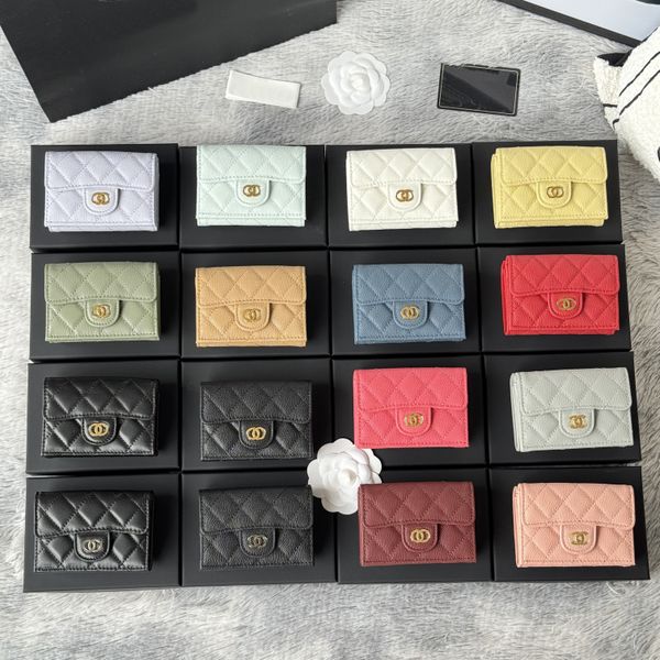 

designer wallets luxury Caviar cowhide Ball pattern quilting Pouch short Sheepskin pattern Credit Card Holder bags women of Golden spliced leather chain 10A., Red