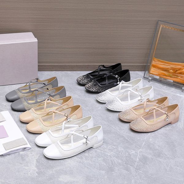 

Luxury Mary Jane Ballet Flats With Crystals Designer Mesh Eleri Ballerina Shoes Womens Rhinestone Flat Pumps Breathable Leather Mules Dress Shoes 1036, A5