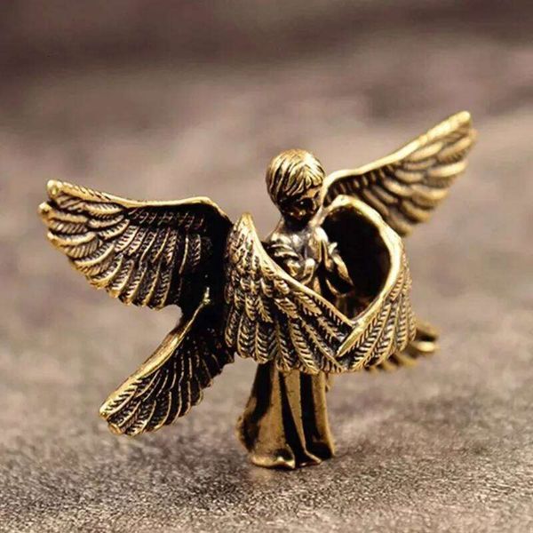 Valentine's Day 1Pc Six Winged Guardian Angel Blessing Ornament Desktop Retro Copper Cupid Statue Brass Seraphim Figurine Home Decor 26Y0115