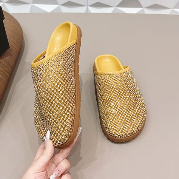 

Luxury Crystals Clogs Rhinestone Sandals Summer Mules Half Slippers Rubber Outsole Sliders Hollow Mesh Shoes 1037, A2