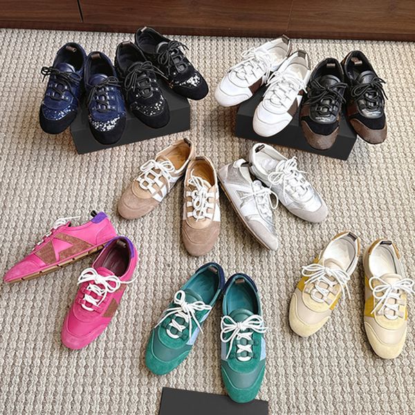 

High Quality Designer Sneakerina Shoes Women Ballet Flats Sneakers Velvety Suede Leather Trainers Comfort Sports Running Casual Shoes 822, A2