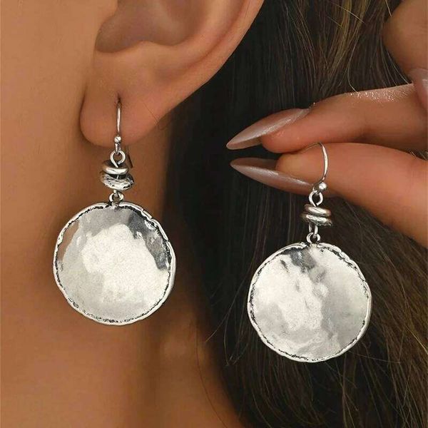 1 Pair Vintage Simple Round Hammered Design Pendant Earrings, Jewelry Gift Suitable for Women Daily Casual Wear
