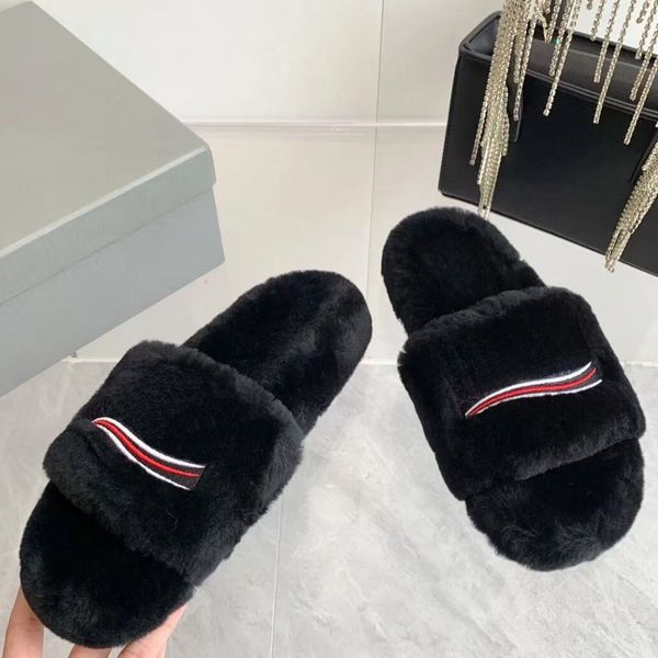 

Designer sandals Luxury Triangle Slides Designer Men Women Slippers Ladies Wool Winter Spring Fur Fluffy Furry Warm Letters Sandals Flip Flop Slipper size 35-42, #9