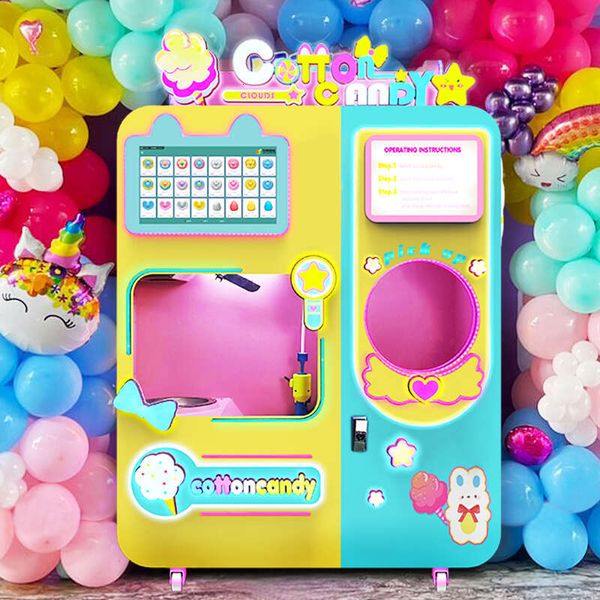 

Smart Cotton Candy Vending Machine Commercial Candy Making Robot with Credit Card Payment System for Movie Theaters and High Traffic Areas