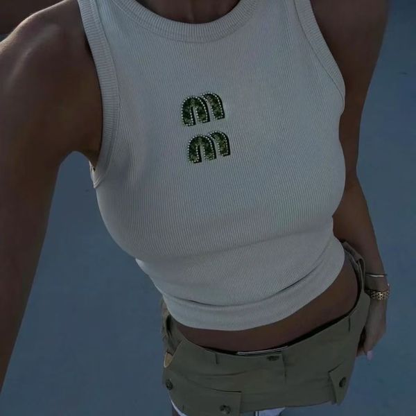 

women clothes Tops women Tanks Camis Fashion Women's Clothing Letter Jacquard Ribbed Sleeve Splice Round Neck pullover Women's Knitted designer tank top, A7